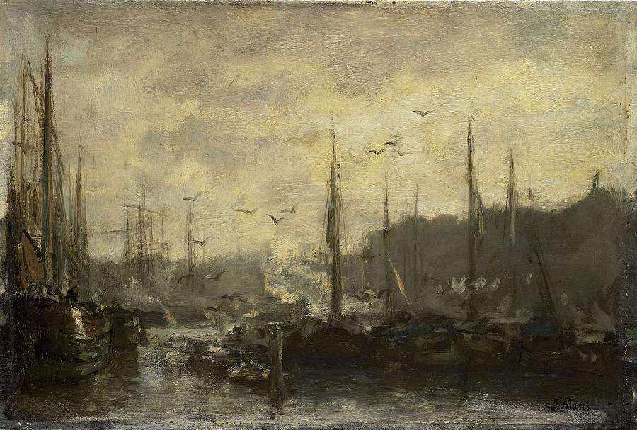 Harbor View. Painting by Jacob Maris -1837-1899-