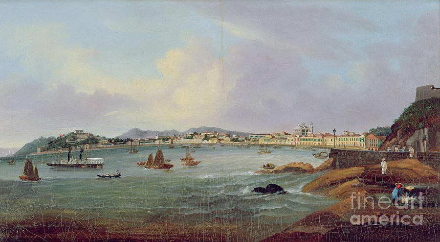 Harbour At Macao, China, C.1855 Painting by Lam Qua