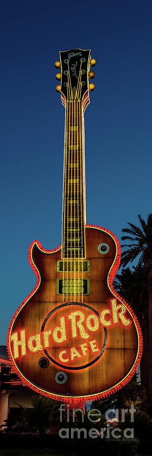 Las Vegas Strip Photograph - Hard Rock Hotel Guitar at Sunrise Front View 3 to 1 Ratio R.I.P. by Aloha Art