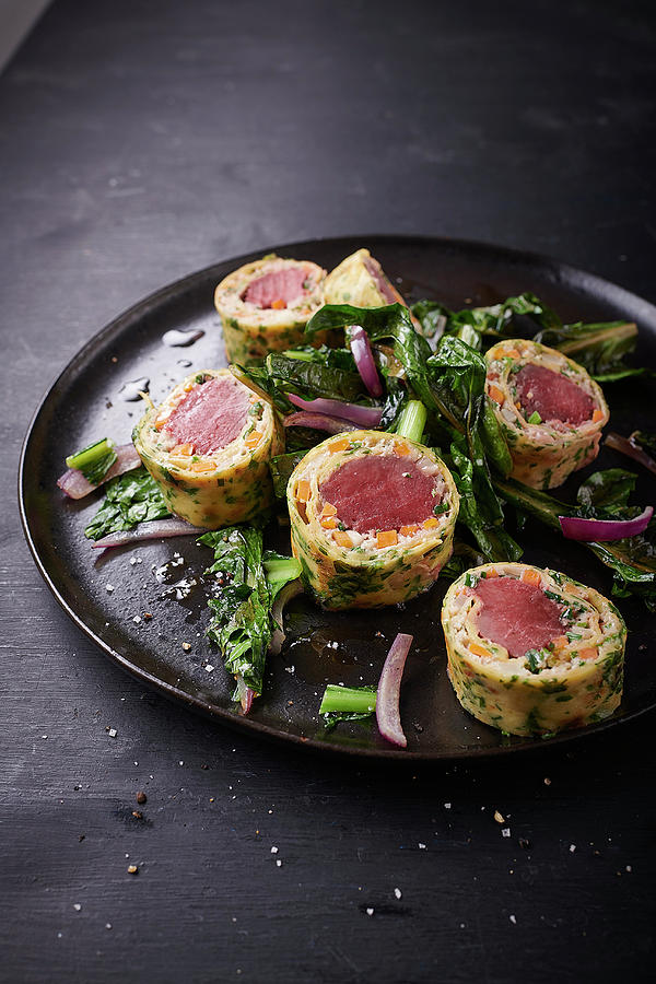Hare Roulade Wrapped In Herb Crpes Photograph by Torri Tre