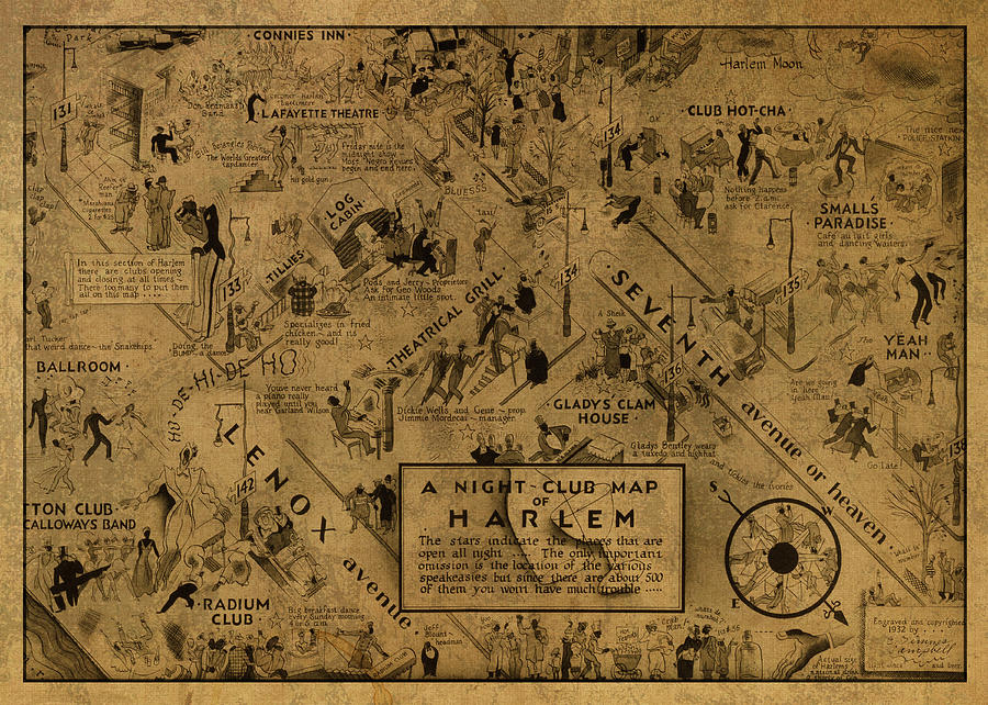 Harlem New York Night Clubs Map 1932 Mixed Media by Design Turnpike 