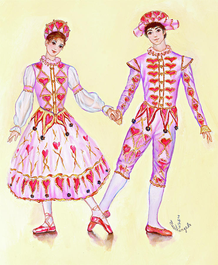 Hat Painting - Harlequin And Columbine Holding Hands by Judy Mastrangelo
