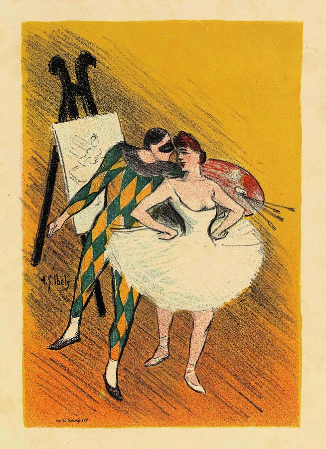 Harlequin and Columbine -Pierrot et Colombine-. Painting by Henri Gabriel Ibels
