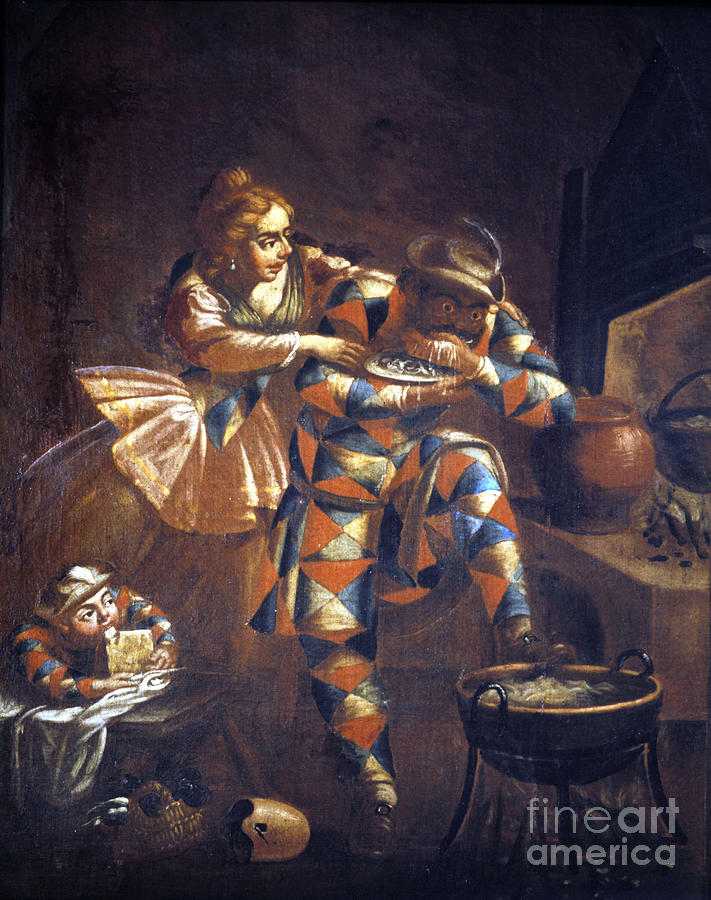 Harlequin Glutton. He Always Tries To Catch Something To Eat, Symbol Of The Misery Of Past Centuries. Painting 18th Century. . Milan Painting by Unknown Artist