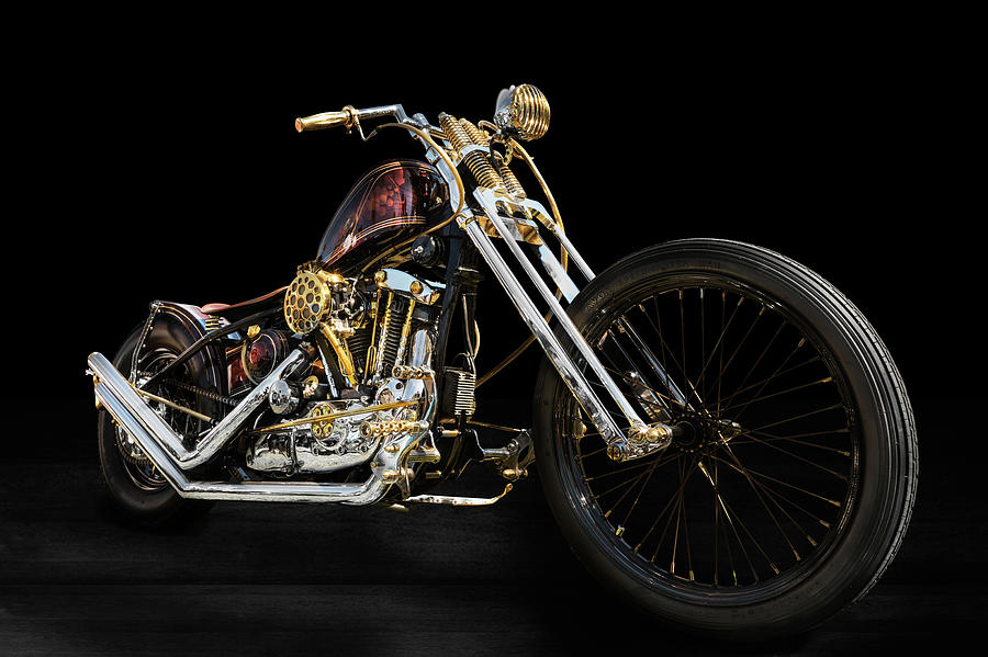 Harley Chopper - gold air cleaner Photograph by Andy Romanoff