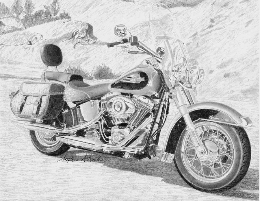 Miscellaneous Drawing - Harley-Davidson Heritage Softail MOTORCYCLE ART PRINT by Stephen Rooks