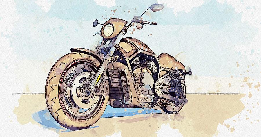 Harley Davidson Motorcycle -  watercolor by Ahmet Asar Painting by Celestial Images
