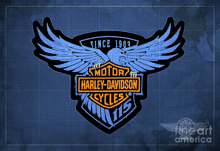 Harley Davidson Old Vintage Logo Fuel Tank Motorcycle Blue Background  Digital Art by Drawspots Illustrations - Fine Art America