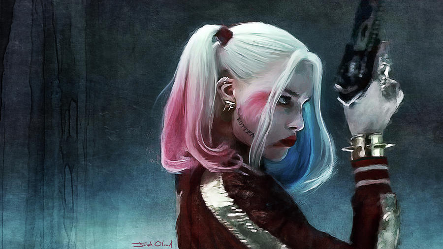 Scarface Mixed Media - Harley Quinn And Her Gun Love and Hate by Joseph Oland