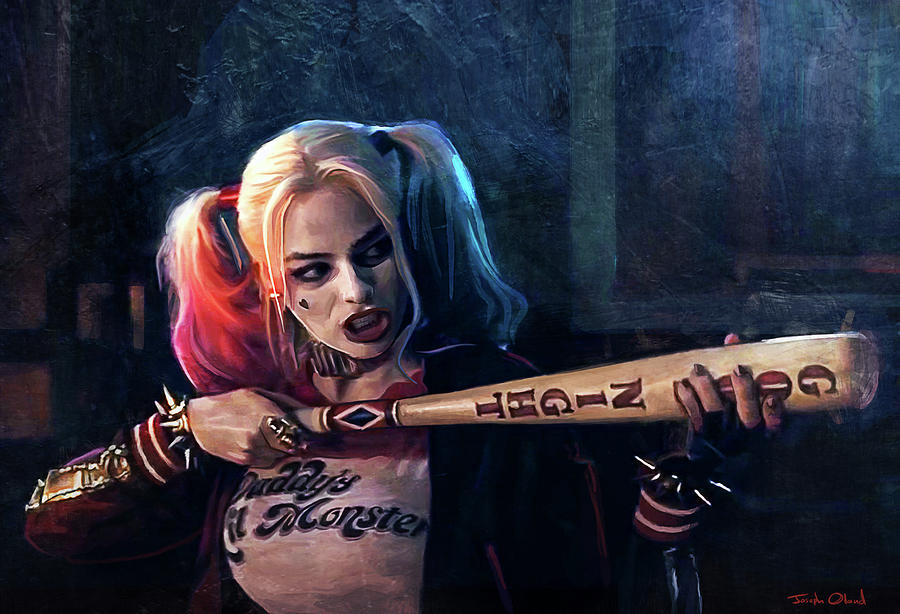Knight Painting - Harley Quinn And The Goodnight Bat - Suicide Squad by Joseph Oland