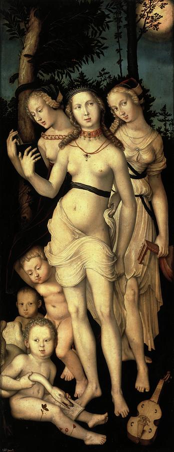 Hans Baldung Grien Painting - Harmony of the Three Graces, 1541-1544, Oil on panel, 151cm x61 cm. HANS BALDUNG . Aglae. talia. by Hans Baldung Grien -1484-1545-