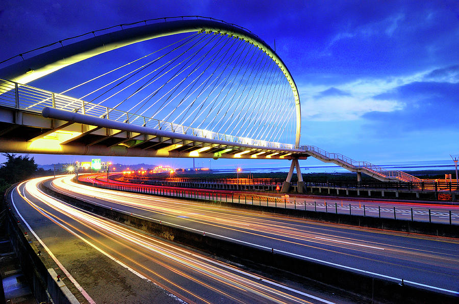 Harp Bridge And Traffic Trails Photograph by Photo By Vincent Ting
