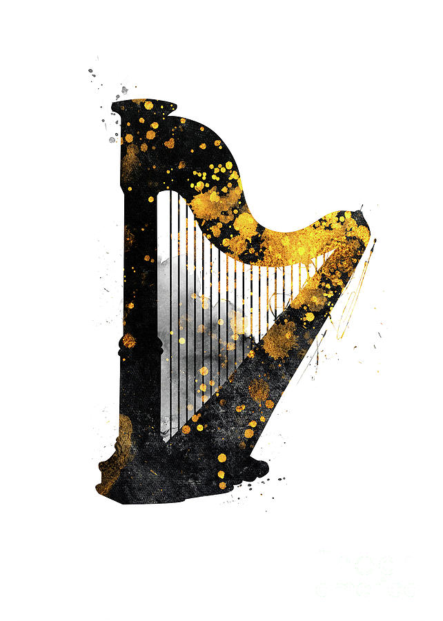 Harp Music Art Gold And Black Digital Art