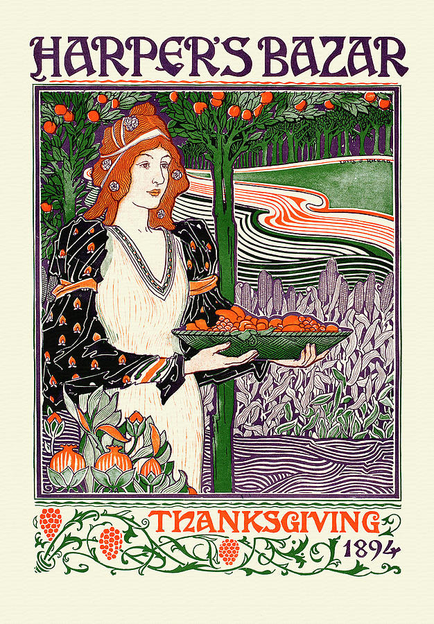 Harpers bazar Thanksgiving 1894 Painting by Rhead, Louis