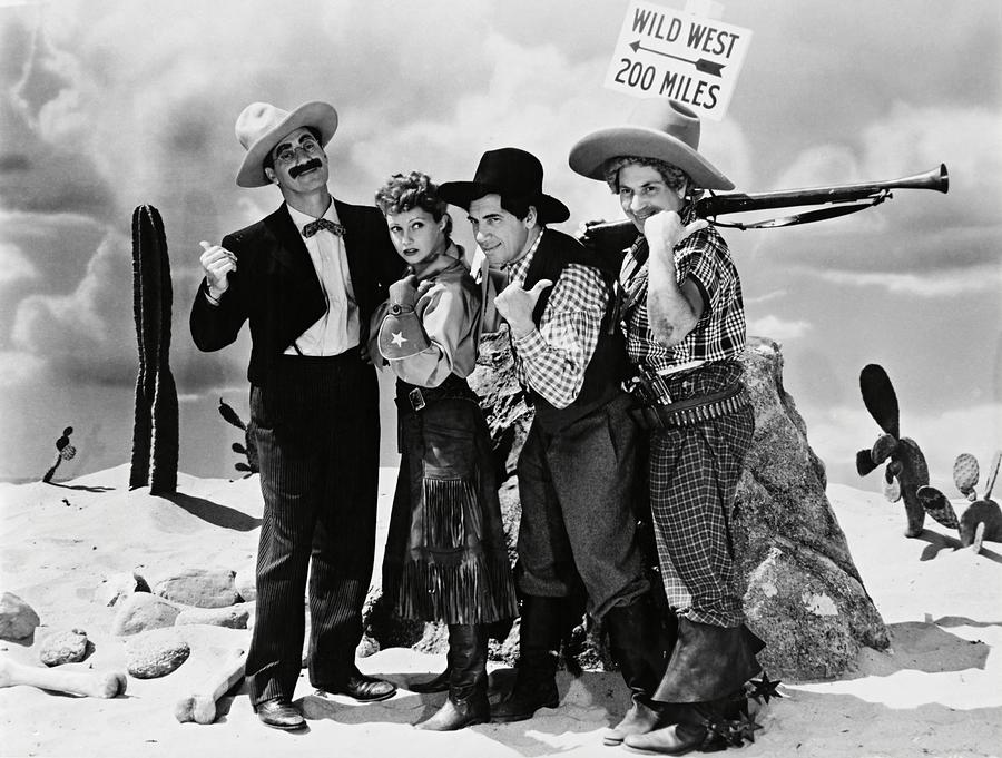 HARPO MARX , THE MARX BROTHERS , CHICO MARX , GROUCHO MARX and DIANA LEWIS in GO WEST -1940-. Photograph by Album