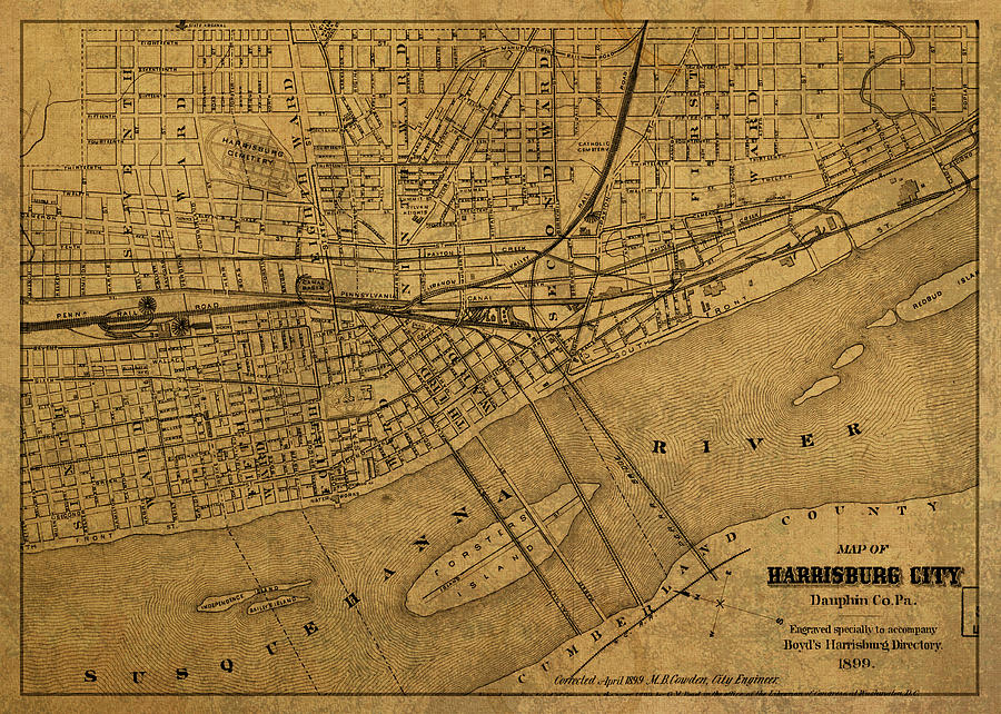 Harrisburg Pennsylvania Vintage City Street Map 1899 Mixed Media by ...
