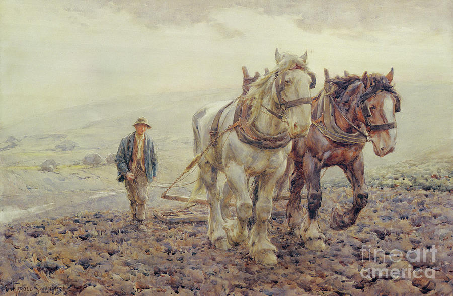 Harrowing On The South Downs Near Willmington, Sussex Painting by Joseph Harold Swanwick