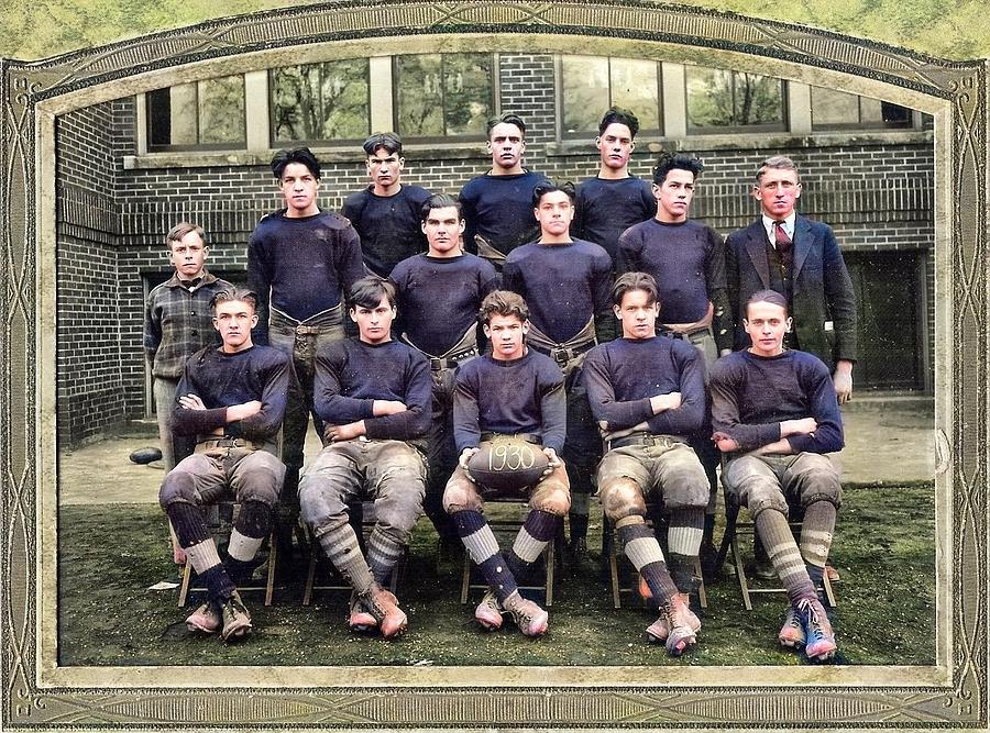 Harrys Football Team, High School, Rootstown, Ohio 1930 Colorized By Ahmet Asar Painting