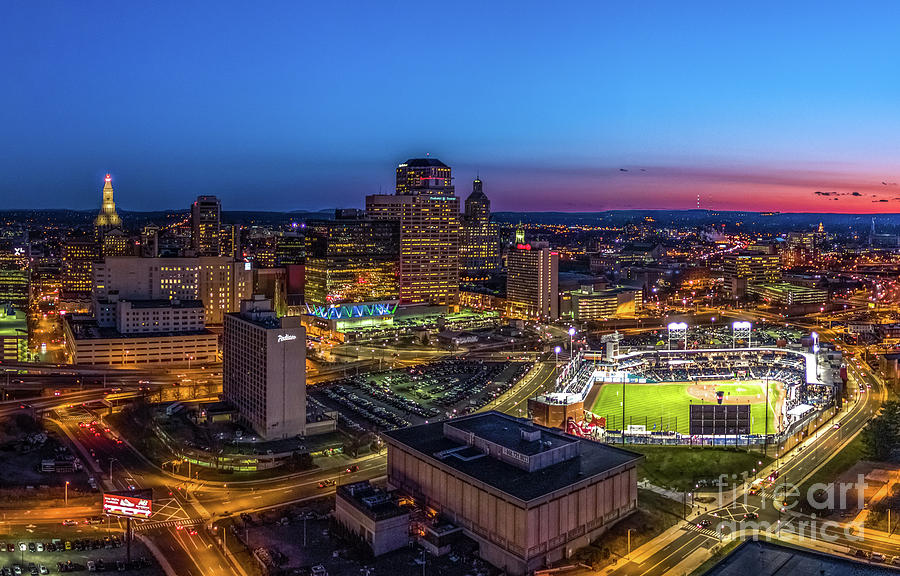 Hartford CT Twilight Panorama with Yard Goats Stadium #1 Photograph by Mike Gearin