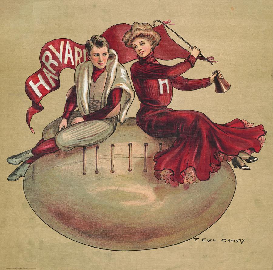 Harvard Football Poster Featuring Male Player And Female Painting by F. Earl Christy