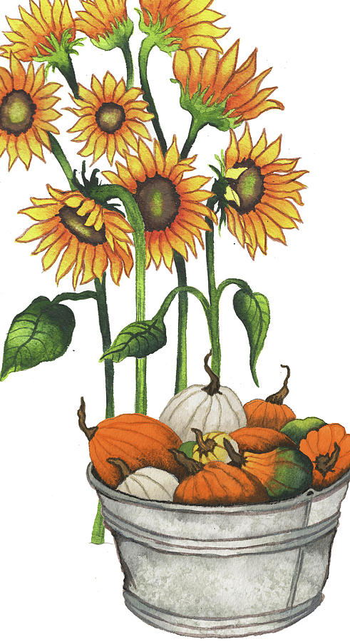 Sunflower Mixed Media - Harvest Bounty Tub I by Elizabeth Medley