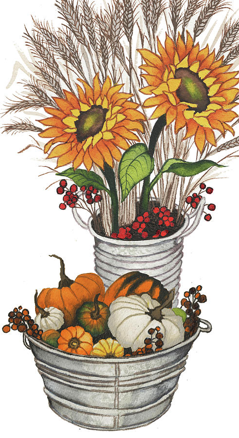 Fall Mixed Media - Harvest Bounty Tub II by Elizabeth Medley