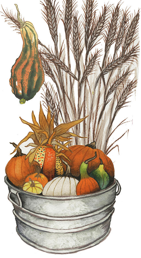 Fall Mixed Media - Harvest Bounty Tub IIi by Elizabeth Medley