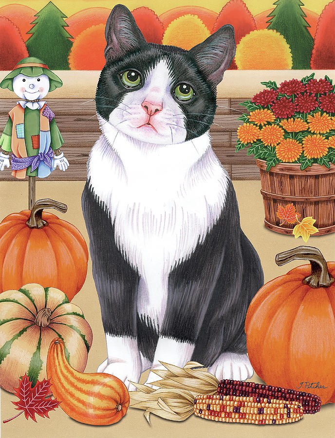 Holiday Mixed Media - Harvest Cat by Tomoyo Pitcher