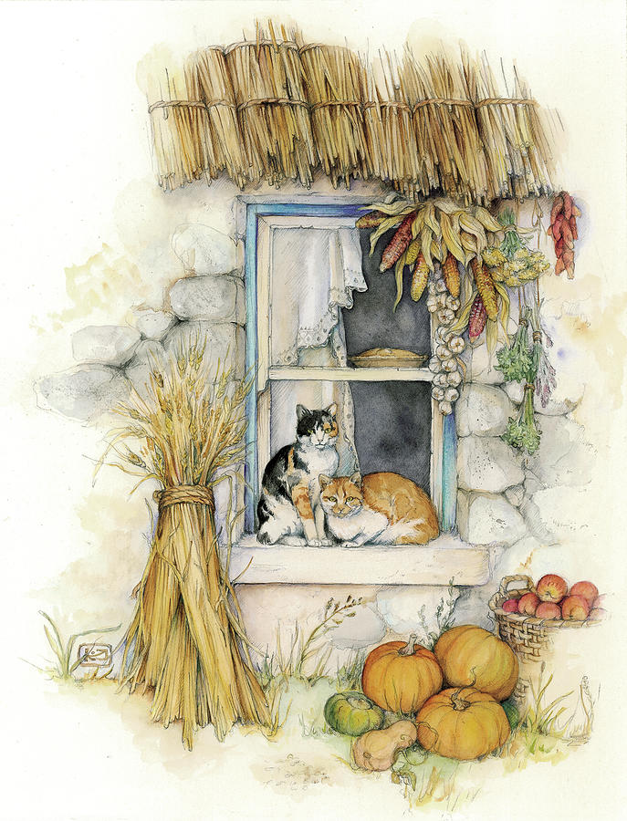 Animal Painting - Harvest Cats by Kim Jacobs