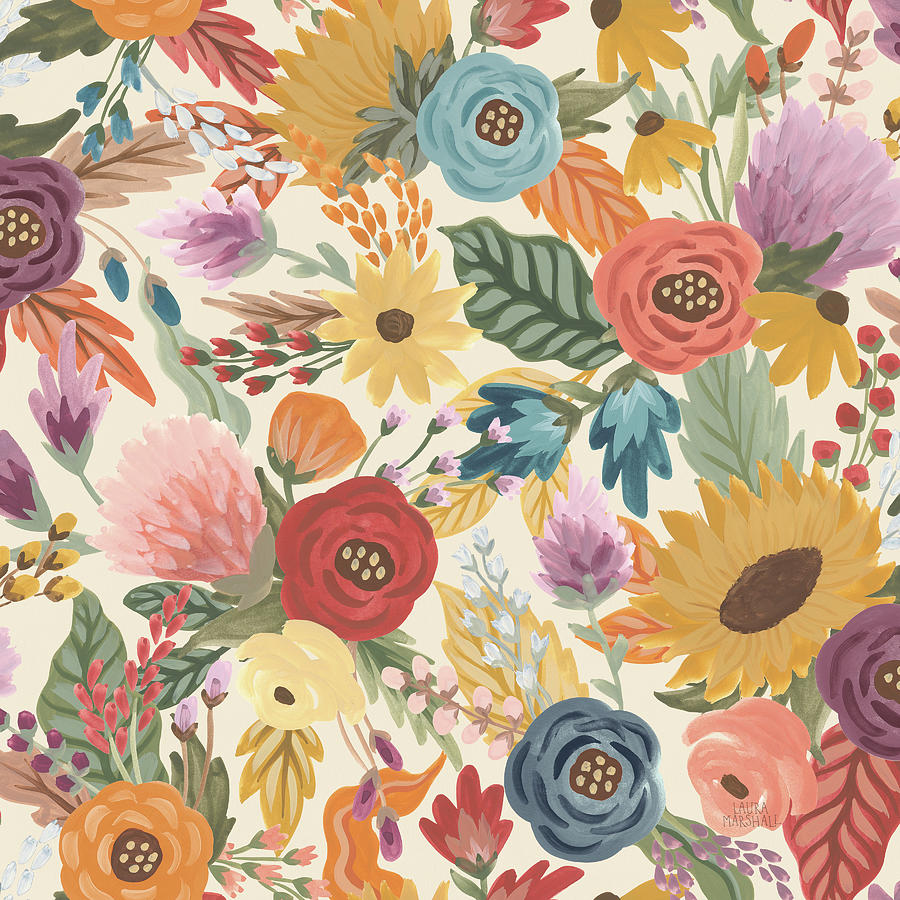 Flower Drawing - Harvest Garden Pattern Ia by Laura Marshall