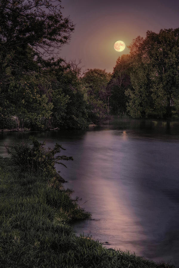 Harvest Moonrise above Yahara River #1 - Stoughton WI  Photograph by Peter Herman