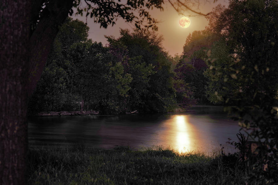 Harvest Moonrise above Yahara River #2 - Stoughton WI  Photograph by Peter Herman