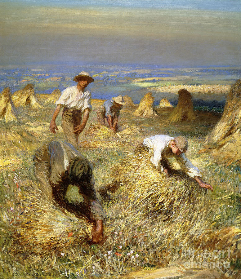 Harvest, Tying The Sheaves, 1902 Painting by George Clausen