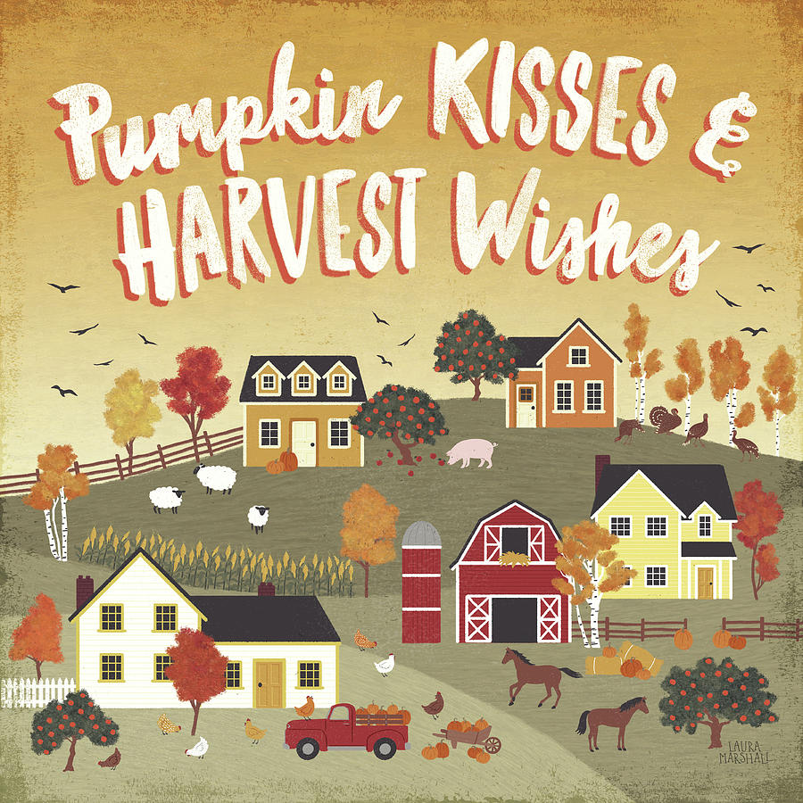 Animals Painting - Harvest Village Iv by Laura Marshall Animals Painting - Harvest Village Iv by Laura Marshall