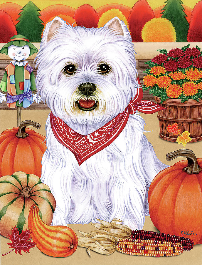 Holiday Mixed Media - Harvest Westie by Tomoyo Pitcher