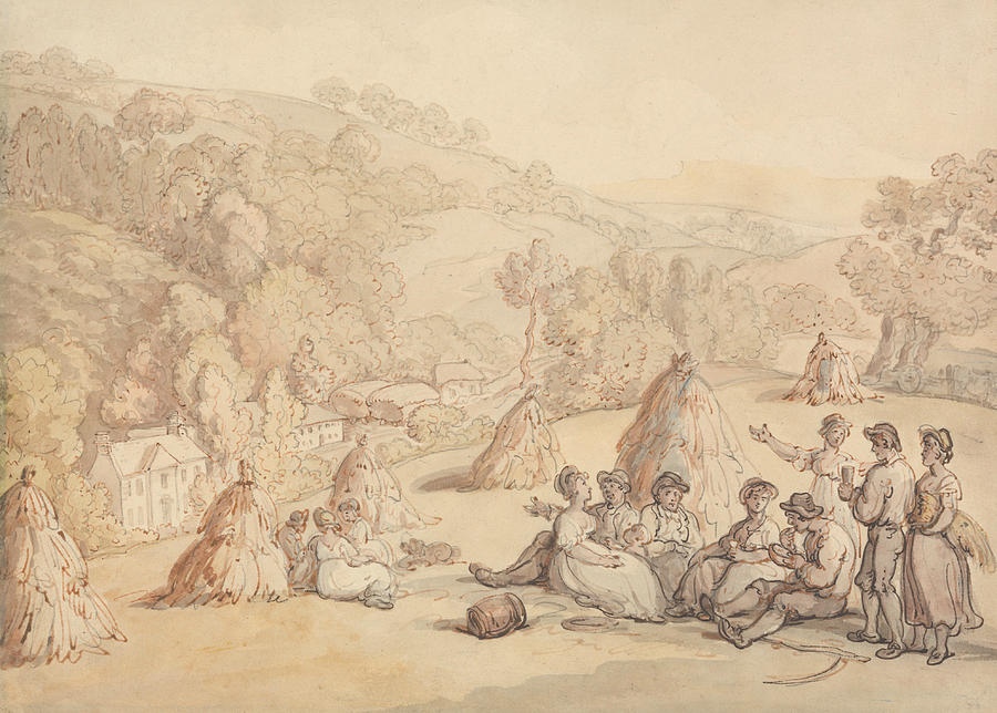 Harvesters Resting in a Corn Field Drawing by Thomas Rowlandson