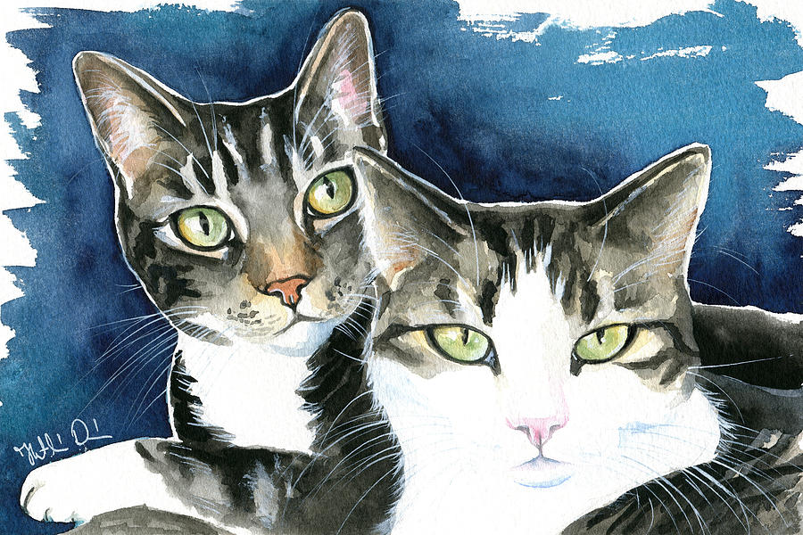 Harvey and Heidi Tabby Cat Painting Painting by Dora Hathazi Mendes