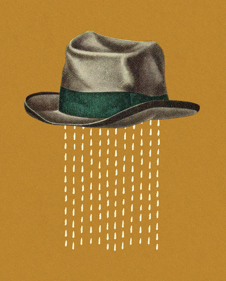 Vintage Drawing - Hat and Falling Rain by CSA Images