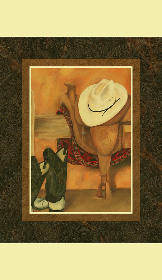 Boot Painting - Hat And Saddle (hi) by Jennifer Goldberger