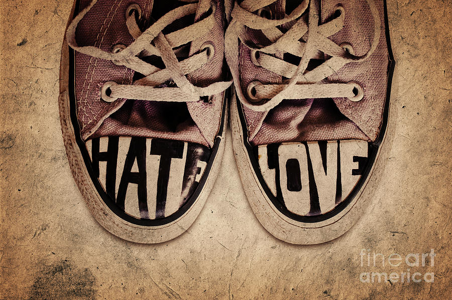 Vintage Photograph - Hate and Love, customized sneakers by Delphimages Photo Creations