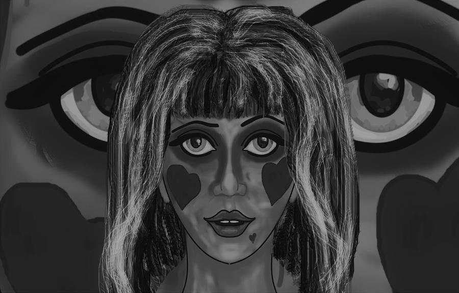 Portrait Drawing - Haunted black and white by Joan Stratton