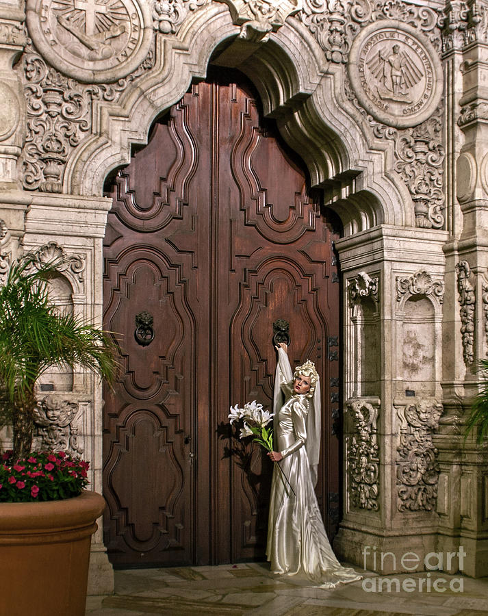 Haunted by History - Lonesome Bride at Chapel - Alt version  - Color - Mission Inn - Riverside CA  Photograph by Sad Hill - Bizarre Los Angeles Archive