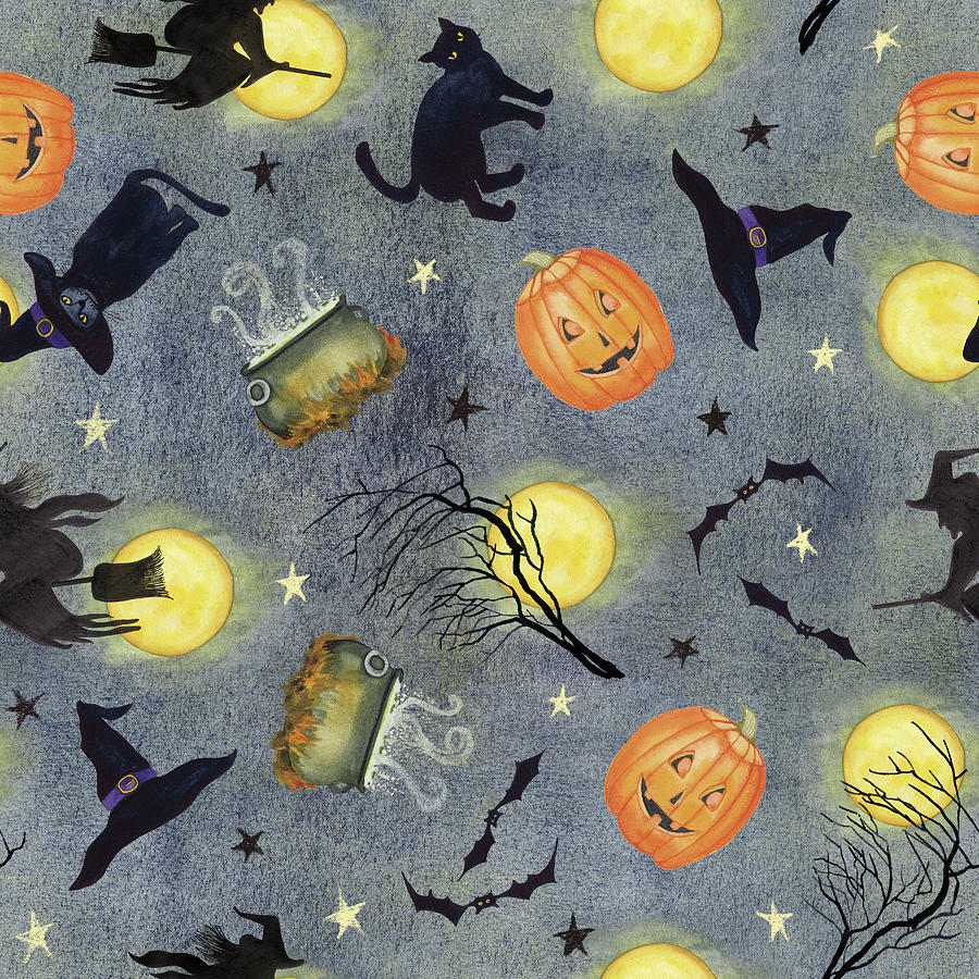 Bat Painting - Haunting Halloween Night Pattern IIi by Kathleen Parr Mckenna