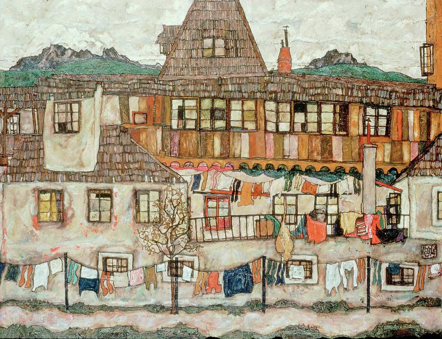 Haus mit trocknender Waesche -House with drying laundry-, 1917 Canvas, 110 x 140,4 cm P 311. Painting by Egon Schiele -1890-1918-