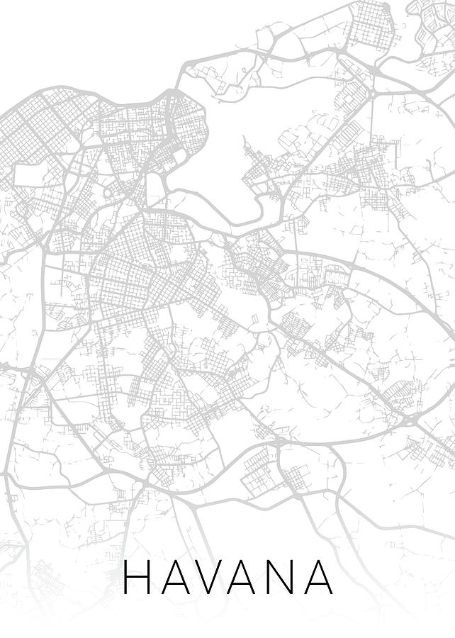 Havana Cuba City Street Map Minimalist Black and White Series Mixed