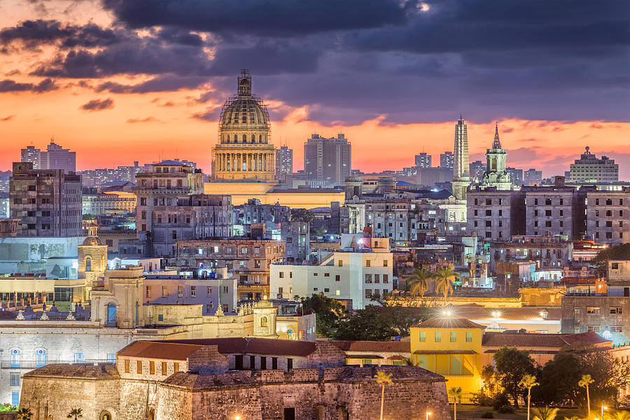 Havana, Cuba Downtown Skyline At Dusk Photograph By Sean Pavone - Fine 