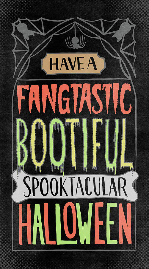 Have a Fangtastic Bootiful Spooktacular Halloween Headstone Art Painting by Jen Montgomery