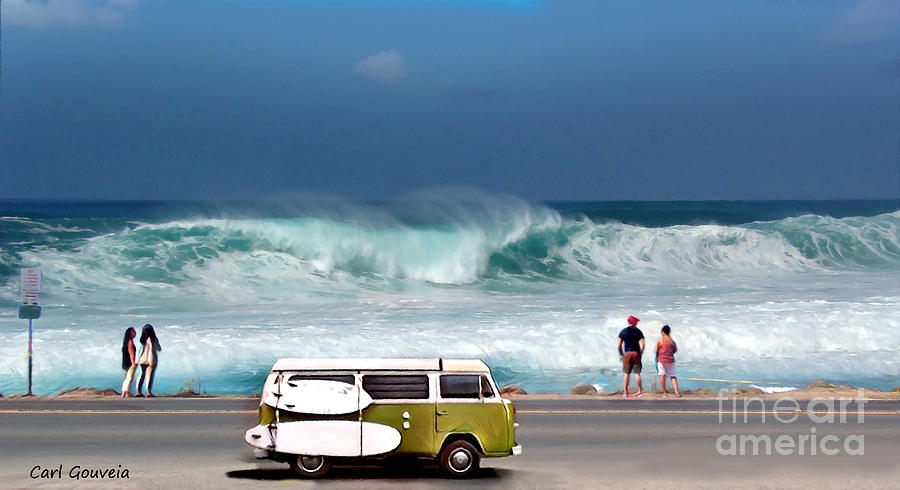Hawaii Big surf Mixed Media by Carl Gouveia