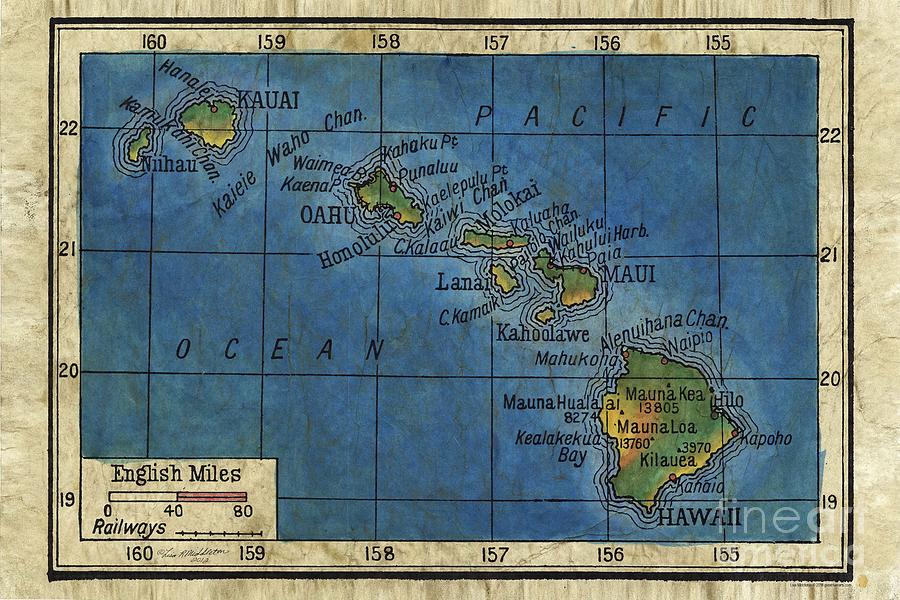 Hawaii map vintage map historic map Painting by Lisa Middleton