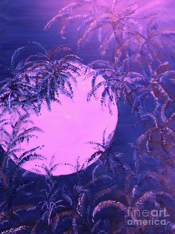 Hawaii Purple Moon  Painting by Michael Silbaugh
